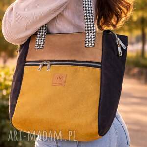 sabi tatka miodowo czarna torba shopper z nubuku nevada na ramię