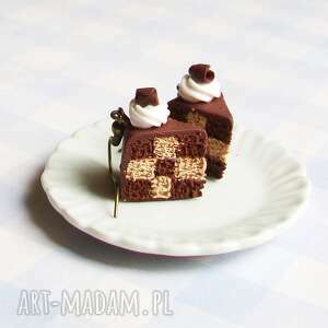 kolczyki torty w kratę czekoladowe 3 modelina torciki
