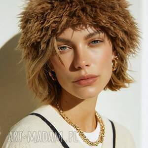 Czapka sztuczne futro kolor jasny brąz rękodzieło na podszewce