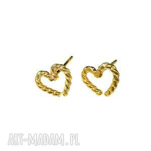 plecione serduszka, kolczyki sztyfty, srebro złocone