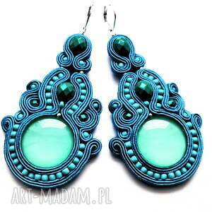 Turquoise Circle - haftowane sutaszowe kolczyki, boho