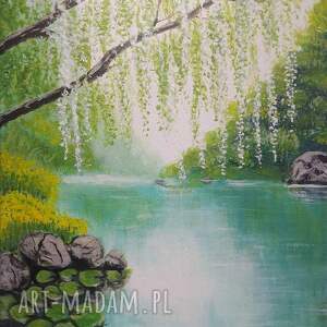 OBRAZ RĘCZNIE MALOWANY AKRYLOWY NAD TURKUSOWĄ WODĄ - 30x24cm