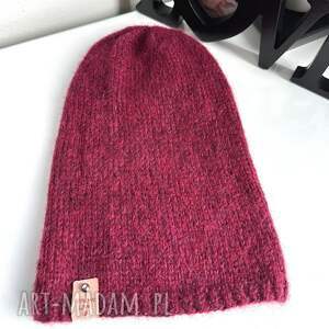 handmade czapki ciepła czapka ręcznie robiona chmurka alpaka 07 rubinowa