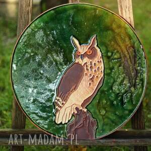 dekor ceramiczny - sowa puchacz, ceramika artystyczna, leśne dekoracje kafle