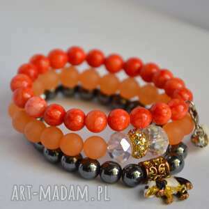 handmade bracelet by sis: pomarańczowe kamienie ze złotą cyrkoniową