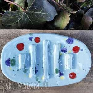 handmade ceramika mydelniczka niebieska "zima"