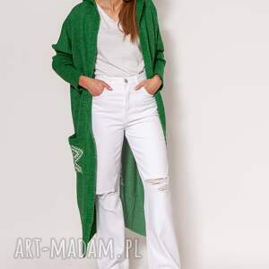 dzianinowy płaszcz z kapturem - pa020 zielony mkm, sweter