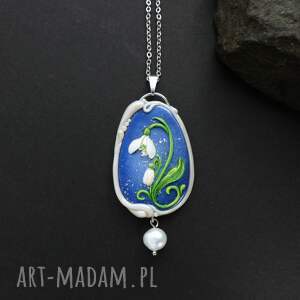 naszyjnik z przebiśniegiem i perłą słodkowodną, przebiśnieg