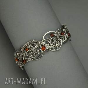 handmade szeroka bransoleta czerwony agat wire wrapping bransoletka unikatowa