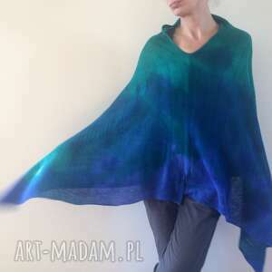 handmade poncho wełniana narzutka szafir&szmaragd