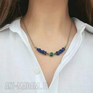Naszyjnik kobaltowy, lapis lazuli, malachit