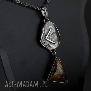 Runa Kenaz / Kaunaz / Cen z bronzytem - oksydowany srebrny naszyjnik