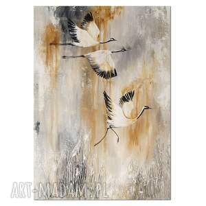 Żurawie 20 do salonu malowany na płótnie, obraz ptaki