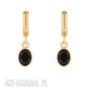 złote kolczyki z onyksami, eleganckie, czarne oczko pozłacane