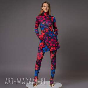 marta flower power - sukienka mini z golfem, oryginalna, wygodne, efektowna