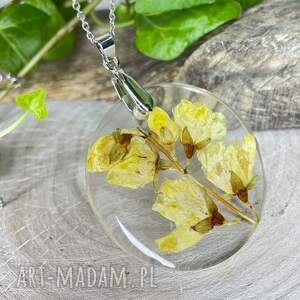Okrągły naszyjnik z suszonymi kwiatami z2057, żółty wisiorek