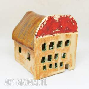 handmade dekoracje piękny duży ceramiczny domek kamienica na świeczkę wyjątkowy handmade