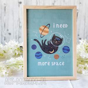 plakat A4 - kot w kosmosie 1, kosmonauta, pokój chłopca wesoły