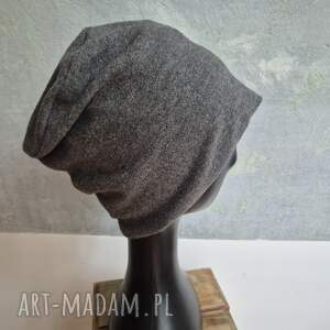 czapka wełniana filcowana zimowa ciemna zieleń handmade w kwiaty