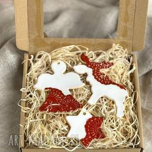 zestaw zawieszek choinkowych, ozdób świątecznych biało-czerwonych - 3 szt