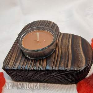 Świecznik drewniany serce - czekoladowy brąz handmade