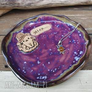 ceramiczny talerzyk z kotem c859 ceramika na prezent, podstawka biżuterię