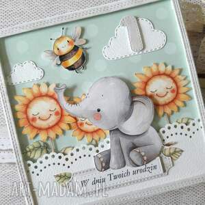 handmade scrapbooking kartki kartka na roczek dla chłopczyka ze słonikiem 2