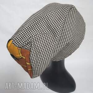 handmade czapki czapka w kratke materiałowa smerfetka damska na podszewce góra rozmiar