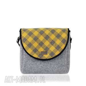 handmade na ramię torebka puro 1414 mustard gray grid