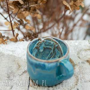 ręcznie zrobione ceramika handmade ceramiczny kubek z koniem wewnątrz - teal blue - ok