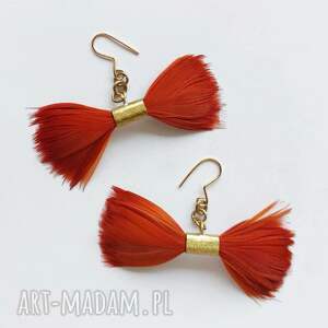 święta, piórko kolczyki mosiądz, zmatowione