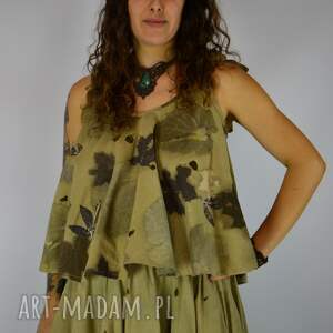 Barwiona roślinami, ręcznie robiona Dzika Bluzka Jesienna Łąka