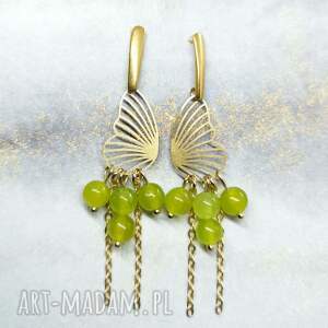 złocone kolczyki wykończone zielonym aragonitem c1002 skrzydełkami
