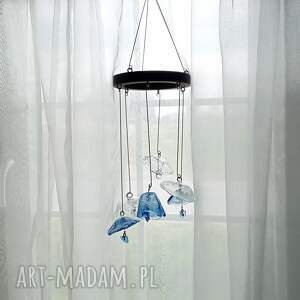 szklany mobile wiszący - ręcznie formowane szklane dzwoneczki, drewno i szkło