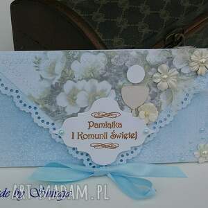 handmade scrapbooking kartki i komunia św. W błękitach