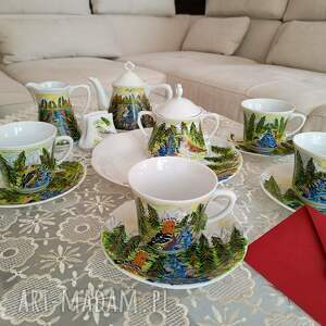 na zamówienie ręcznie malowany unikalny barwny zestaw kawowy dla 4 osób malowana