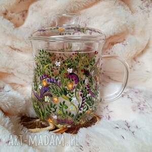 kubek z zaparzaczem zioła ręcznie malowany 370 ml, prezent upominek