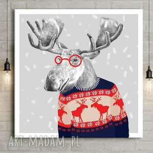 pomysł na prezent święta obraz drukowany na płótnie łoś w świątecznym sweterku