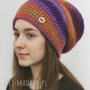 kolorowa gruba czapka zimowa smerf ręcznie robiona