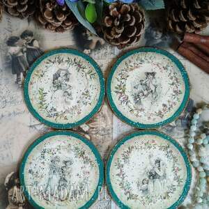 Okrągłe podkładki pod kubki decoupage vintage - komplet 4 sztuk