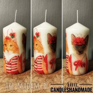 świeca dekoracyjna 13 cm koty, prezent, boże narodzenie świąteczny kot dekoracje