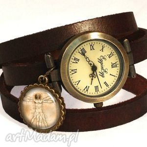 ręcznie wykonane zegarki człowiek witruwiańki - zegarek na skórzanym