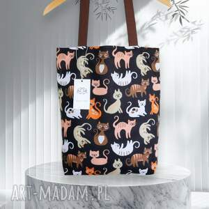 handmade torba na zakupy shopperka 100% bawełna koty