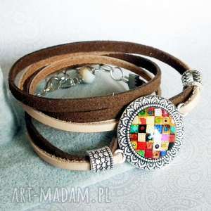 handmade owijana bransoletka z zawieszką ze szkłem artystycznym