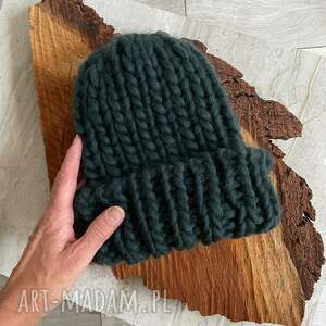 czapka chunky green forest / handmade, gruba na zimę