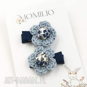handmade dla dziecka spineczki do włosów kwiatuszki szydełkowe ella blue