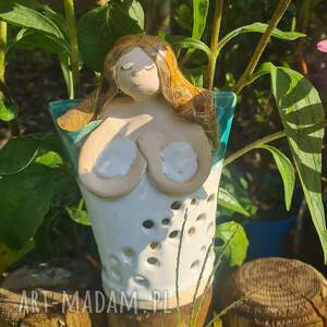 Anioł ceramiczny lampion 15 cm - ręcznie robiony prezent bożonarodzeniowy