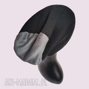 handmade czapki czapka uniwersalna czarno szary wełna uniwersalna niezwykle miła