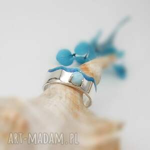 morski pierścionek - niebieskie fale i larimar
