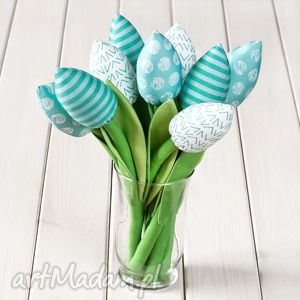 handmade dekoracje tulipany miętowy bawełniany bukiet